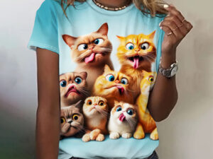 Digital-print Casual Short-sleeve Streetwear Womens Loose-fitting T-shirt