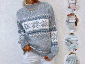 Winter Snowflake Sweater Fashion Half Turtleneck Pullover Knitted Tops Women's Christmas Clothing