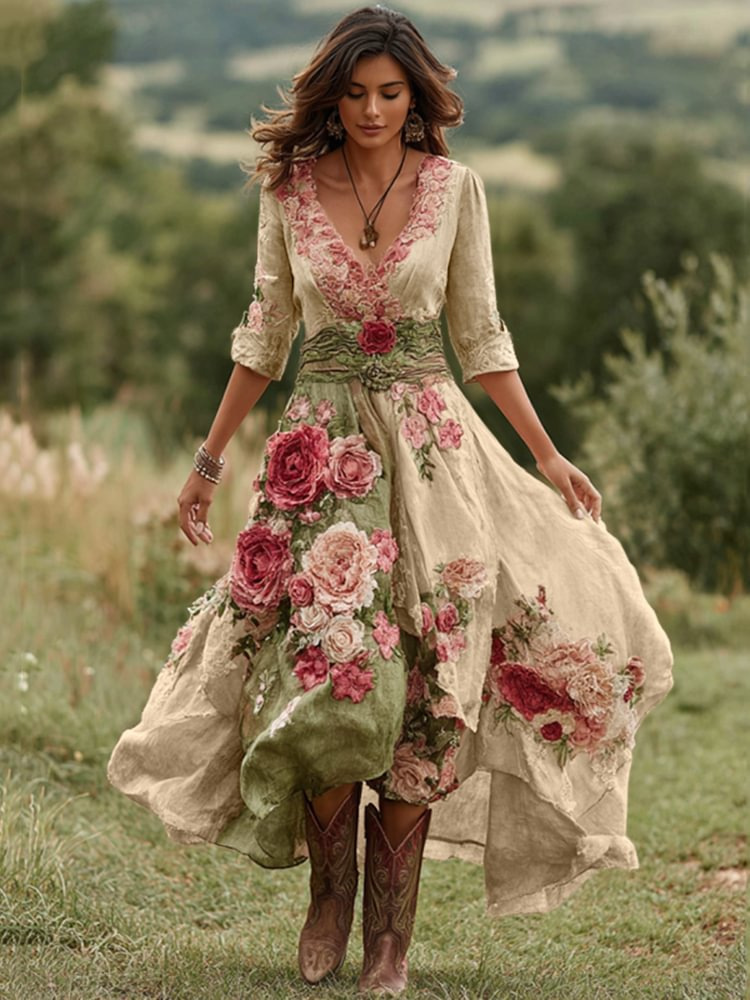 Womens Stylish And Elegant Floral Long-sleeve Dress - Image 9