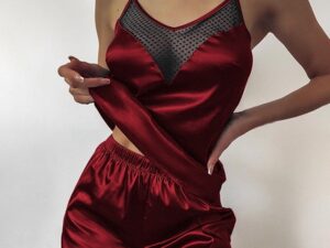 Satin Pajamas  Lace Pijama Nightie Sleepwear Home Clothes Tops And Shorts Women's Silk Pajamas Solid Color Pajama Set