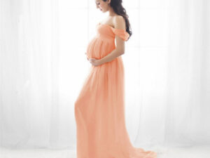 Chiffon Maternity Strapless Solid White Dresses For Photo Shoot