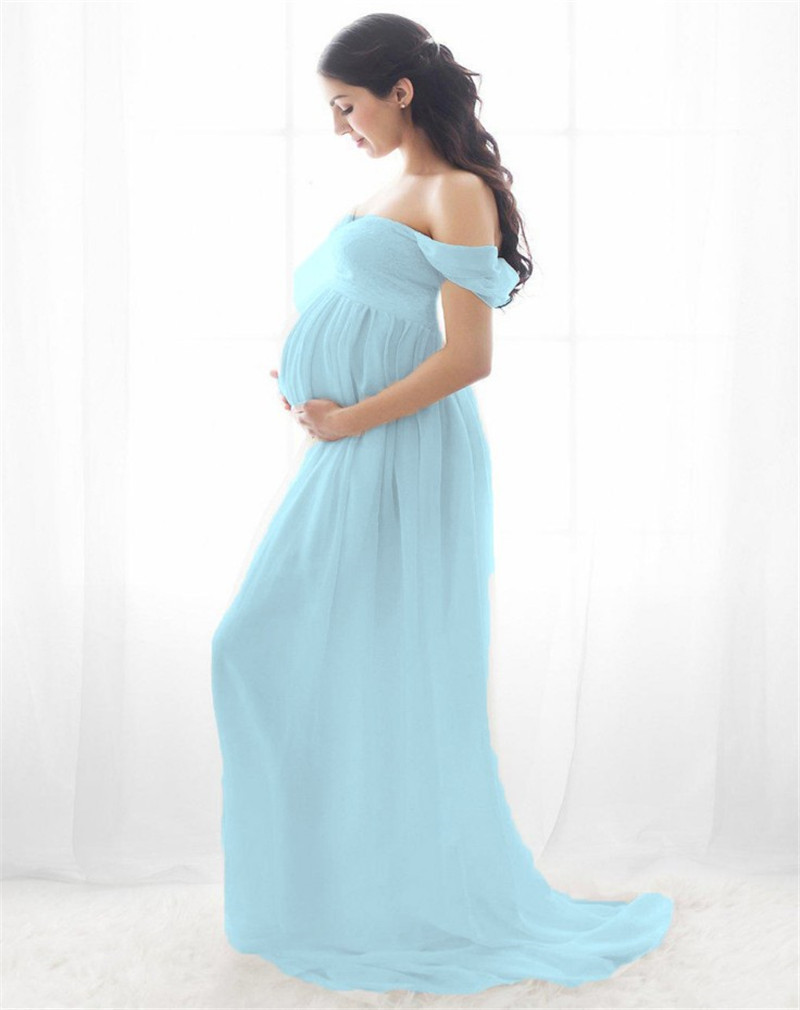 Chiffon Maternity Strapless Solid White Dresses For Photo Shoot - Image 4