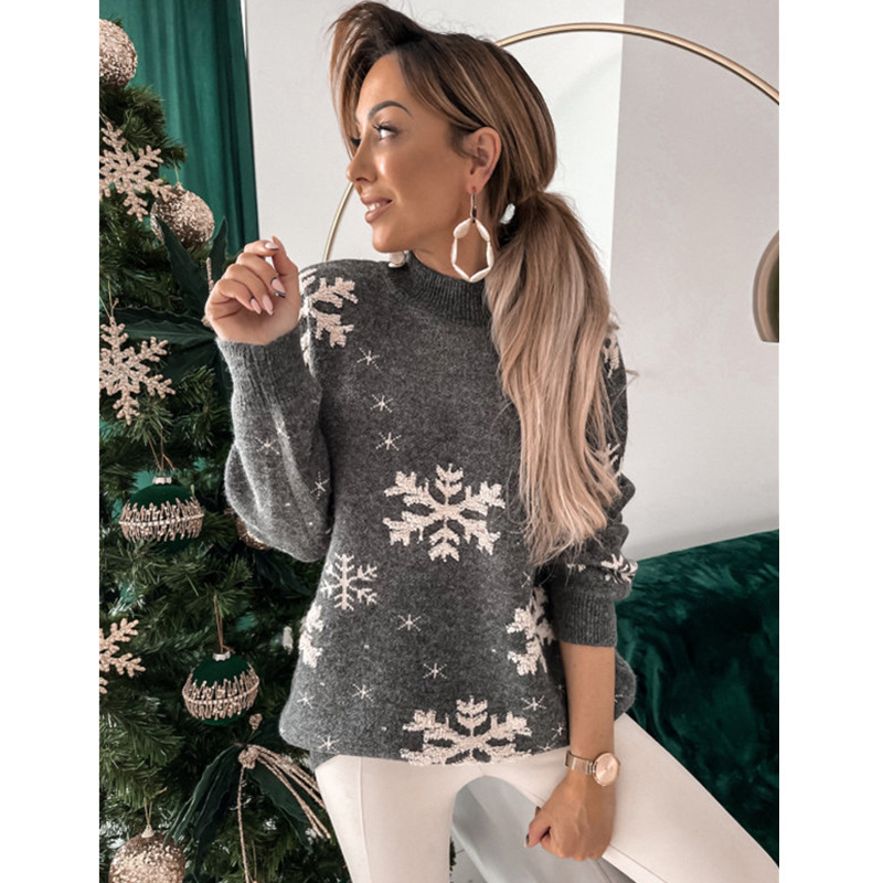Fall Winter Women's Christmas Sweater Knitted Fluffy Loose Casual Christmas Snowflake Print Long Sleeves Pullovers Tops Streetwear - Image 7