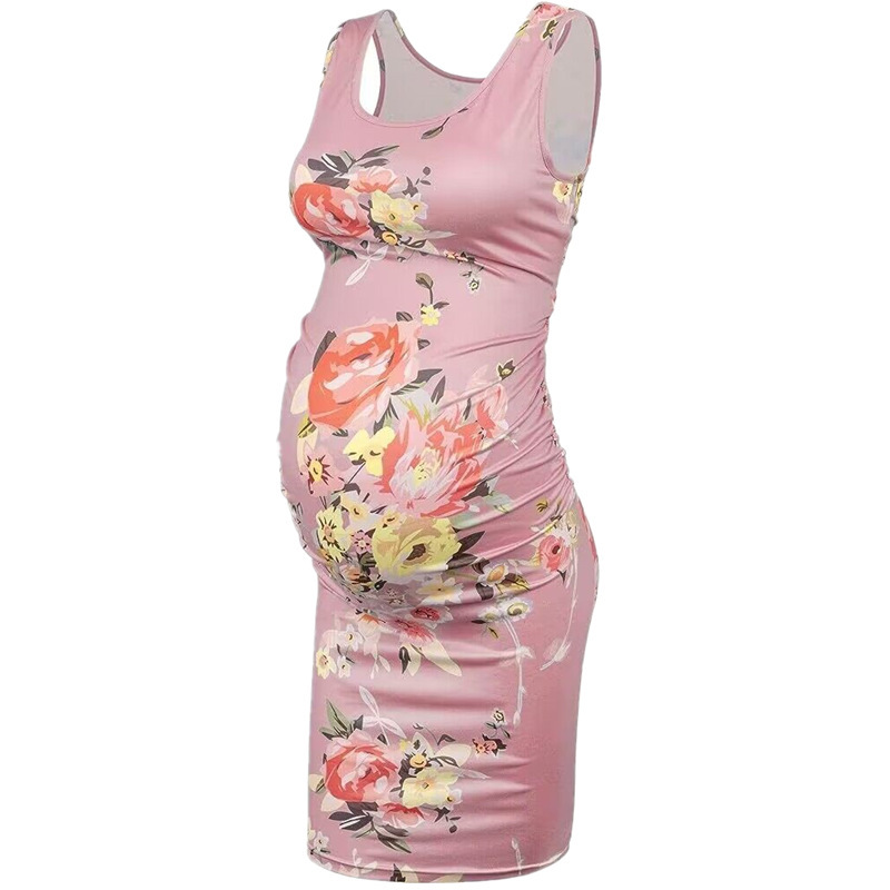 Round Neck Sleeveless Printed Maternity Clothes Dress - Image 9