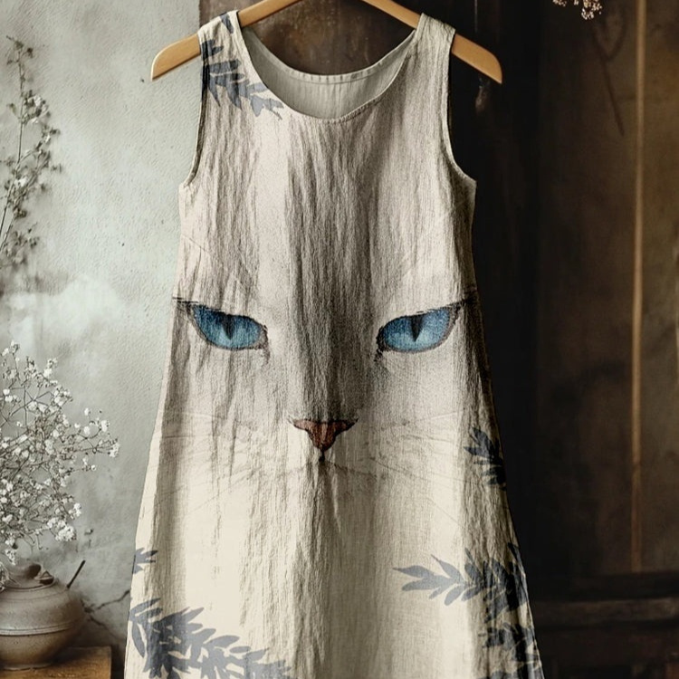 Womens Sleeveless V-Neck 3D-Printed Dress Summer Midi Dress