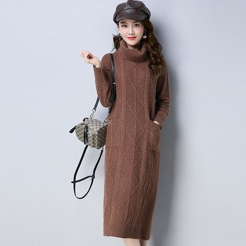 Womens High-neck Long Fleece-lined Extra-thick Loose-fitting Sweater - Image 6