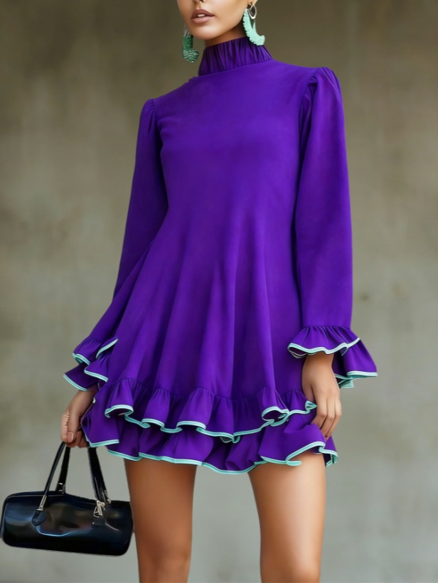 Vintage Ruffled High-Neck Dress - Image 4