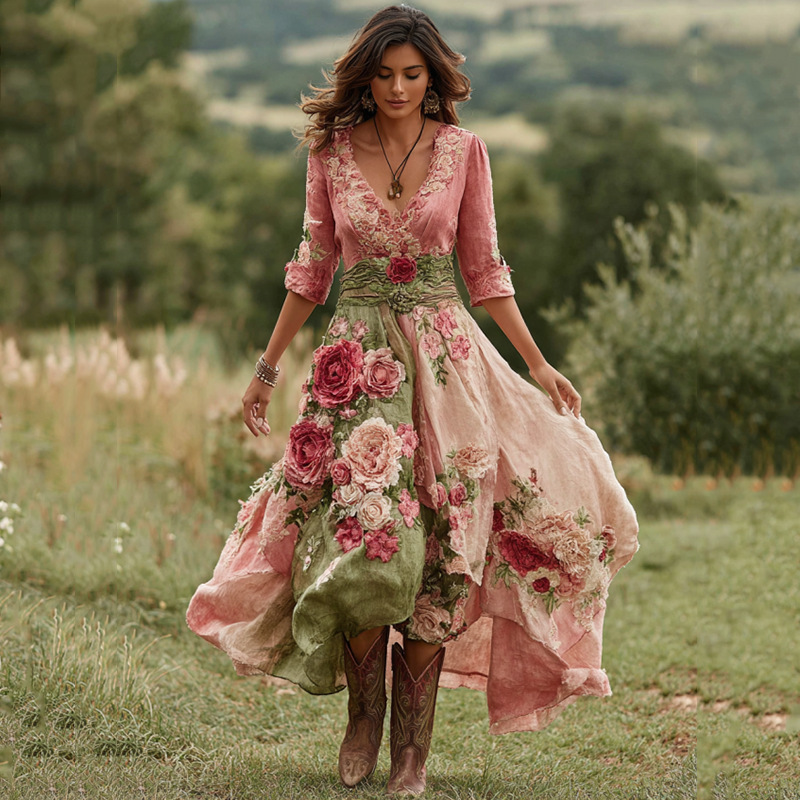 Womens Stylish And Elegant Floral Long-sleeve Dress - Image 3
