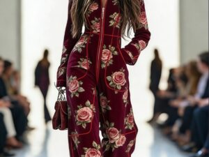 Zippered Long-sleeved Casual Wide-leg Jumpsuit