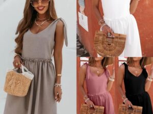 New Summer Sleeveless V-Neck Solid-Color Womens Dress