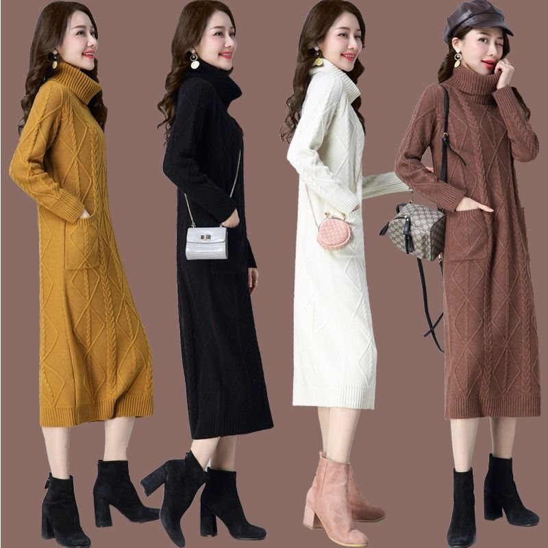 Womens High-neck Long Fleece-lined Extra-thick Loose-fitting Sweater - Image 2