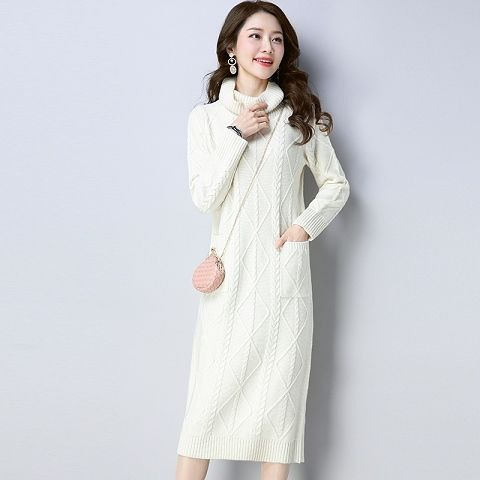 Womens High-neck Long Fleece-lined Extra-thick Loose-fitting Sweater - Image 7