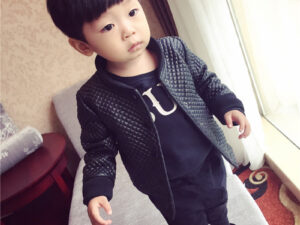 Round Neck Leather Baby PU Leather Jacket Boy Jacket