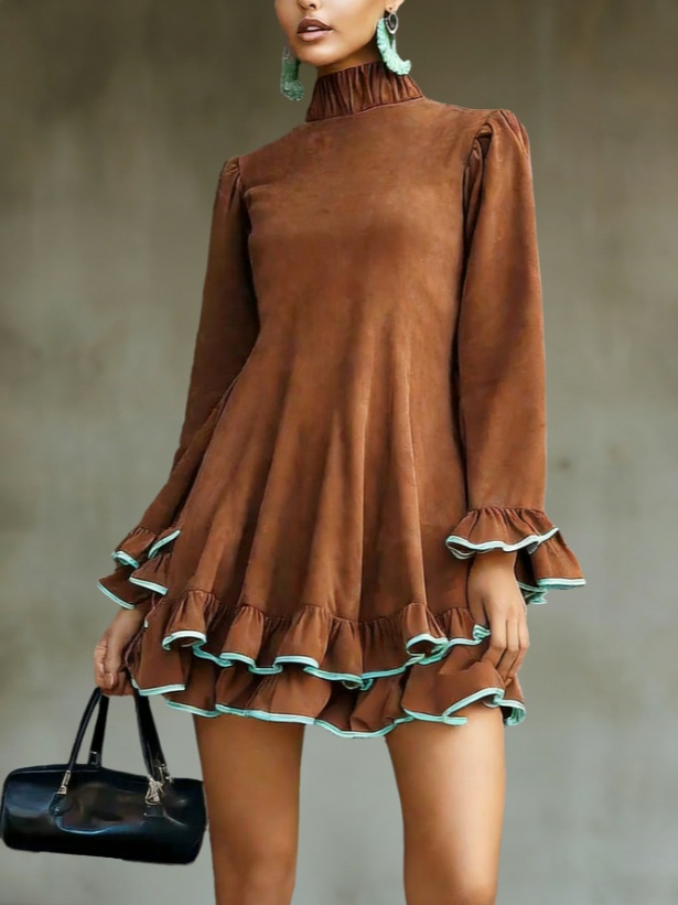 Vintage Ruffled High-Neck Dress