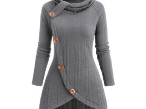 Womens Asymmetrical Turtleneck Long-Sleeve Knitted Cardigan