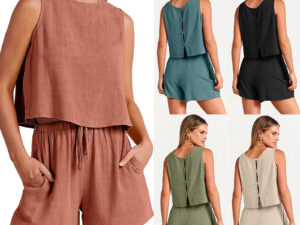 Women's Set Summer Sleeveless Tops And Drawstring Shorts Fashion Suit 2pcs