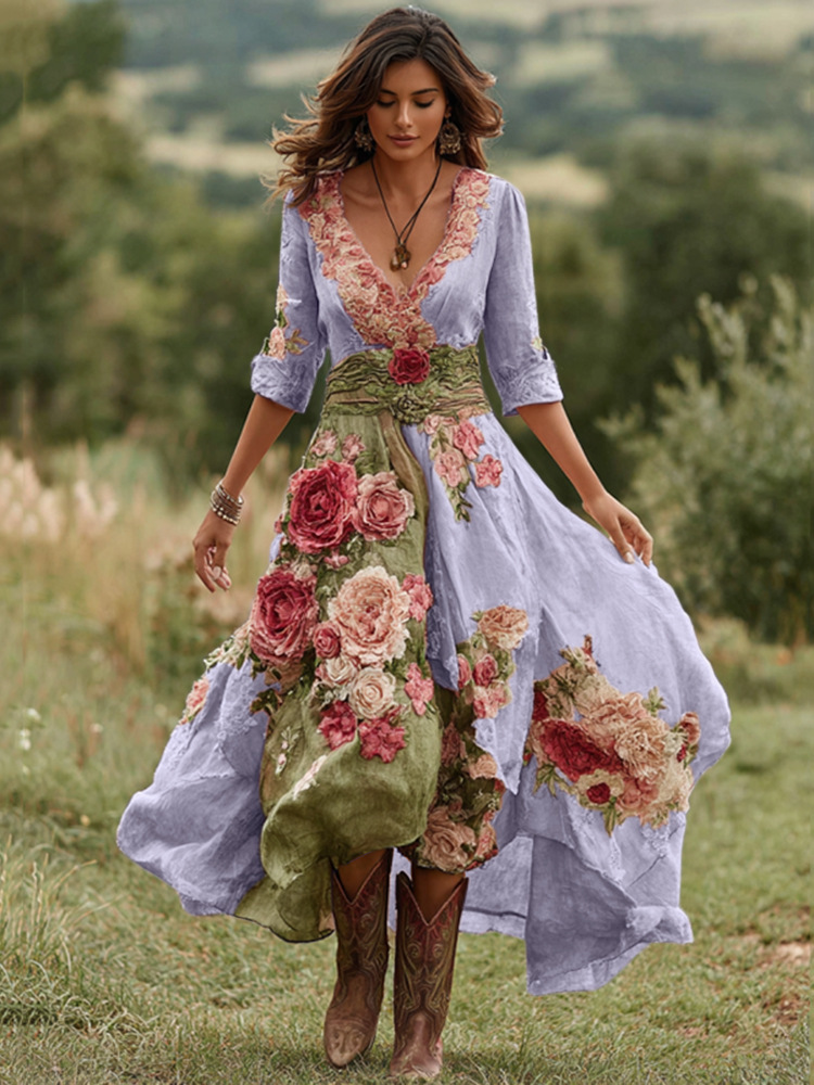 Womens Stylish And Elegant Floral Long-sleeve Dress - Image 7