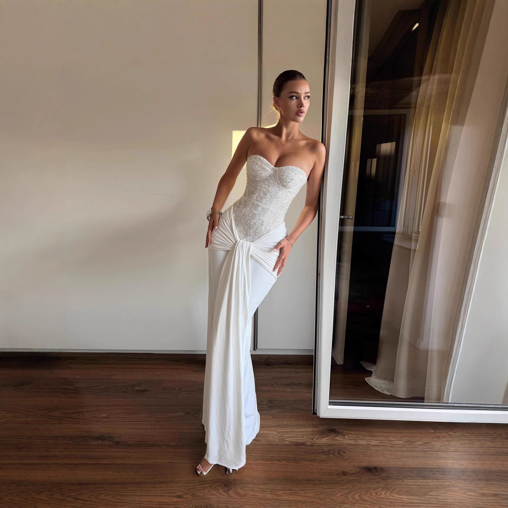 Womens Sexy Bandage Dress Adorned With Sparkling Rhinestones And Delicate Spaghetti Straps - Image 2