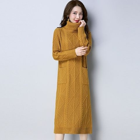 Womens High-neck Long Fleece-lined Extra-thick Loose-fitting Sweater - Image 4