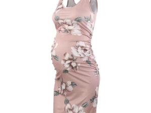 Round Neck Sleeveless Printed Maternity Clothes Dress
