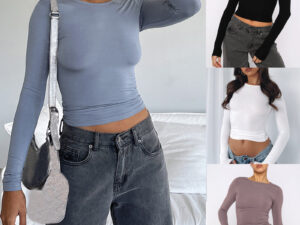 Women's Clothing Fashion Slim Long-sleeved Pullovers Tops Solid Causal Fit Shirts