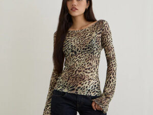Womens Lightweight Loose-fitting Sexy Animal-print T-shirt Top