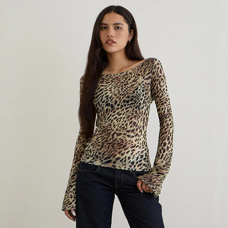 Womens Lightweight Loose-fitting Sexy Animal-print T-shirt Top