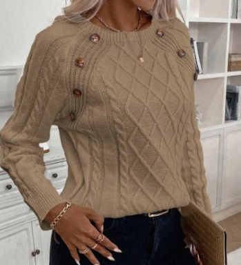 Square Neck Knitted Sweater With Button Design Winter Warm Long Sleeve Tops Women's Clothing - Image 10