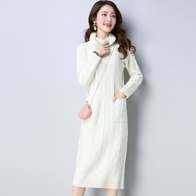 Womens High-neck Long Fleece-lined Extra-thick Loose-fitting Sweater - Image 3