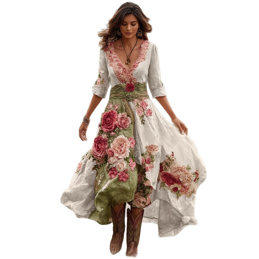 Womens Stylish And Elegant Floral Long-sleeve Dress - Image 4