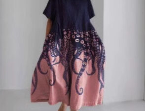 3D Digital-Print Short-Sleeve Casual Dress