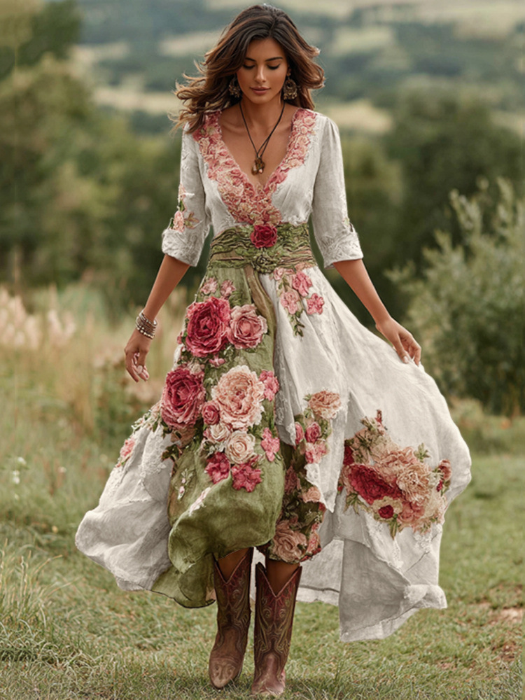 Womens Stylish And Elegant Floral Long-sleeve Dress - Image 6
