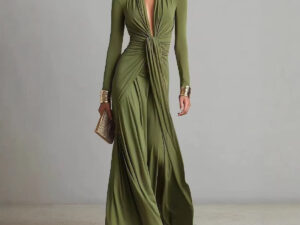 Solid-color Textured Long-sleeve Elegant French-style Dress